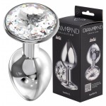 Большая анальная пробка Diamond Clear Sparkle XL серебро