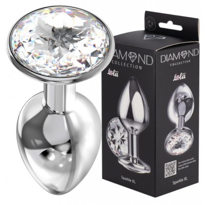 Большая анальная пробка Diamond Clear Sparkle XL серебро