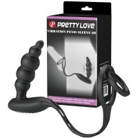 Анальная пробка с двойным эрекционным кольцом и вибрацией Pretty Love Vibration Penis Sleeve
