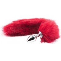 Металлическая анальная пробка M с длинным красным хвостиком 44 см