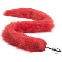 Металлическая анальная пробка L с длинным красным хвостиком 86 см