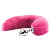 Металлическая анальная пробка M с длинным розовым хвостиком 44 см