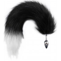 Металлическая анальная пробка S с длинным черно-белым хвостиком 44 см