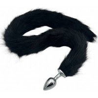 Металлическая анальная пробка M с длинным черным хвостиком 85 см