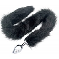 Металлическая анальная пробка L с длинным черным хвостиком 86 см