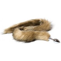 Металлическая анальная пробка M с длинным бурым хвостиком 85 см