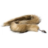 Металлическая анальная пробка L с длинным бурым хвостиком 86 см