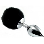 Анальная пробка с черным хвостиком кролика Small Silver Plug