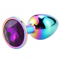 Разноцветная анальная пробка с пурпурным камушком L