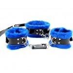 Набор фиксаторов (ошейник, поводок, оковы) из лакированной кожи с ярко-синим мехом