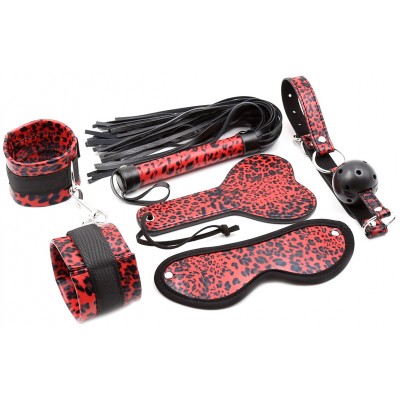 Черно-красный леопардовый БДСМ набор