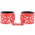 Наручники на пряжке из натуральной кожи с декором в виде банта красные