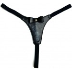 Сексуальные стринги черного цвета из экокожи декорированные бантиком
