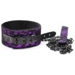 Черно-фиолетовый ошейник декорированный кружевом с поводком
