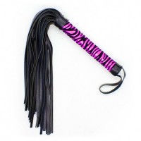 Компактная черно-фиолетовая плеть с тигровым принтом на рукояти 38 см