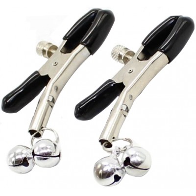 Зажимы для сосков с двойными серебристыми бубенчиками Зажимы для сосков с двойными серебристыми бубенчиками