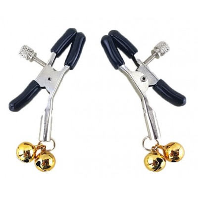 Зажимы для сосков с двойными желтыми бубенчиками Зажимы для сосков с двойными желтыми бубенчиками