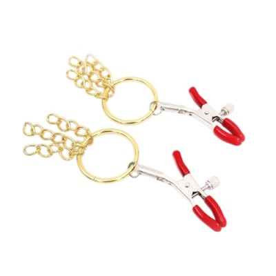 Зажимы для сосков красные с золотистыми кольцами и цепями Зажимы для сосков красные с золотистыми кольцами и цепями