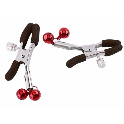 Зажимы для сосков с двойными красными бубенчиками Зажимы для сосков с двойными красными бубенчиками