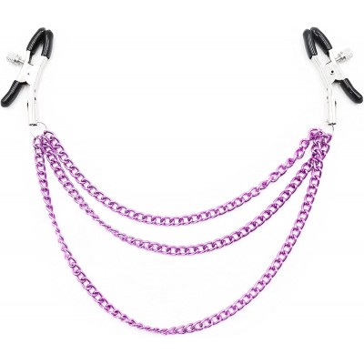 Зажимы для сосков с тройной фиолетовой цепочкой Зажимы для сосков с тройной фиолетовой цепочкой