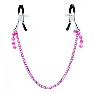 Зажимы для сосков с фиолетовой цепью и бусинами Зажимы для сосков с фиолетовой цепью и бусинами