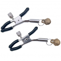 Черные зажимы на соски с бубенчиками на цепочке