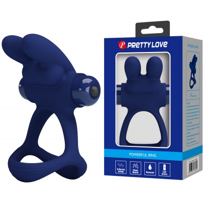 Эрекционное виброкольцо Pretty Love Powerful Ring с петлей на мошонку синее Эрекционное виброкольцо Pretty Love Powerful Ring с петлей на мошонку синее