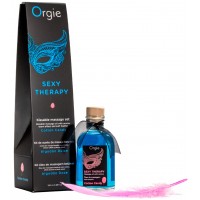 Комплект для сладких игр со съедобным массажным маслом и пером Orgie Lips Massage вкус сахарной ваты 100 мл