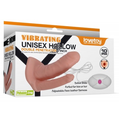 Фаллопротез для двойного проникновения Unisex Hollow Double с вибрацией