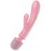 Двусторонний вибратор с клиторальным стимулятором Wand + Rabbit Satisfyer Triple Lover Pink