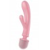 Двусторонний вибратор с клиторальным стимулятором Wand + Rabbit Satisfyer Triple Lover Pink