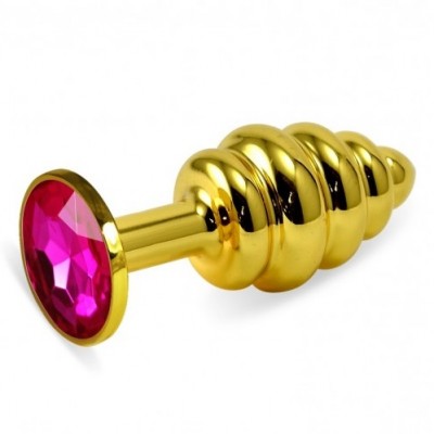 Анальная пробка Gold Small Plug рифленая темно-розовая